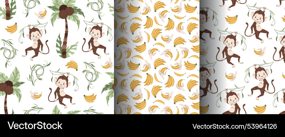 Set of seamless patterns with cute monkeys Set of seamless patterns with cute monkeys Vector Image