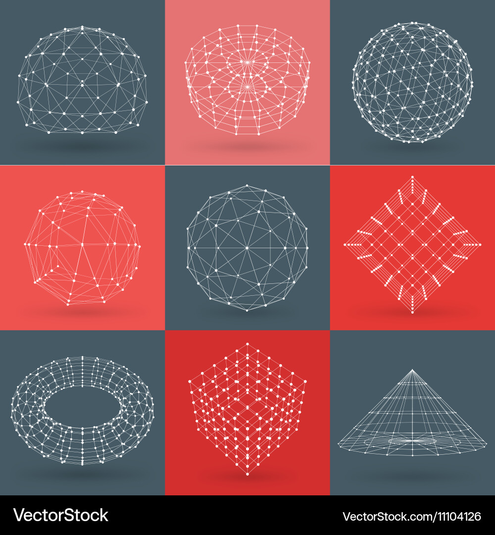 Set of wireframe polygonal elements abstract vector image