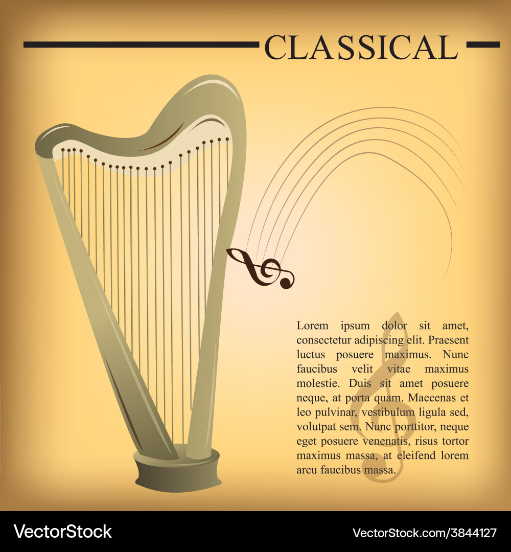 A yellow background with text and harp Vector Image