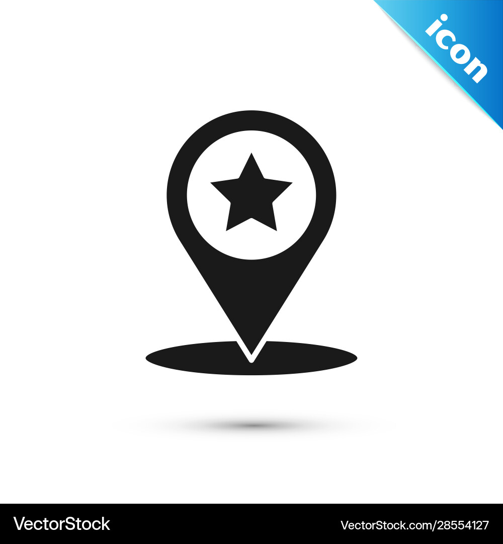 Black map pointer with star icon isolated Black map pointer with star icon isolated vector image
