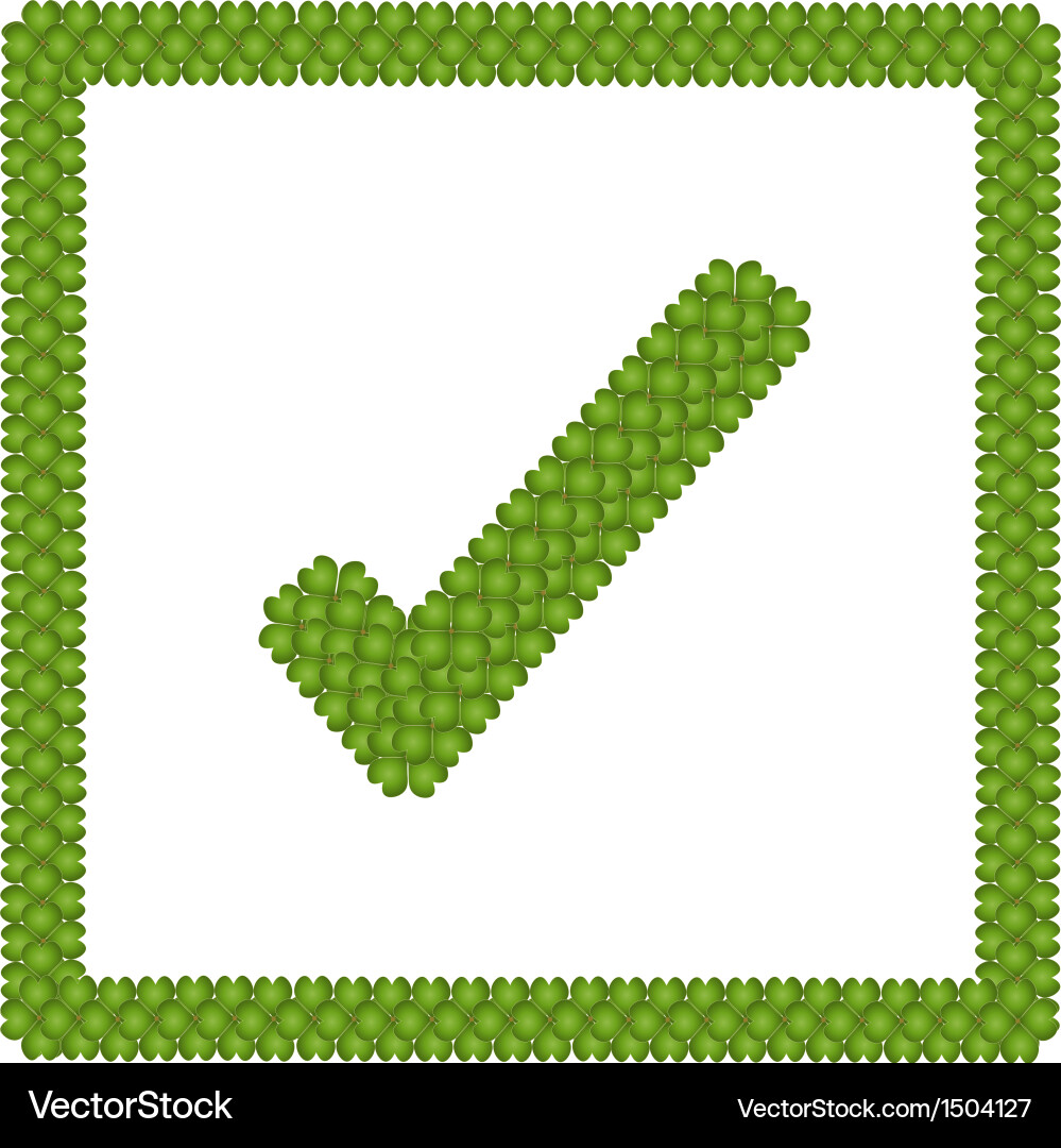 Green clover of check mark icon in square frame Vector Image