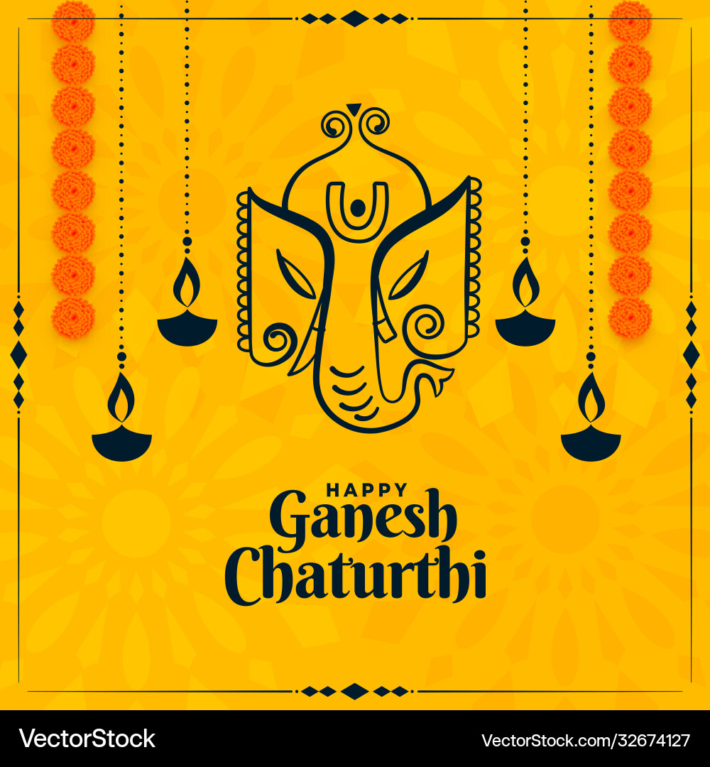 Happy ganesh chaturthi indian festival yellow Happy ganesh chaturthi indian festival yellow vector image