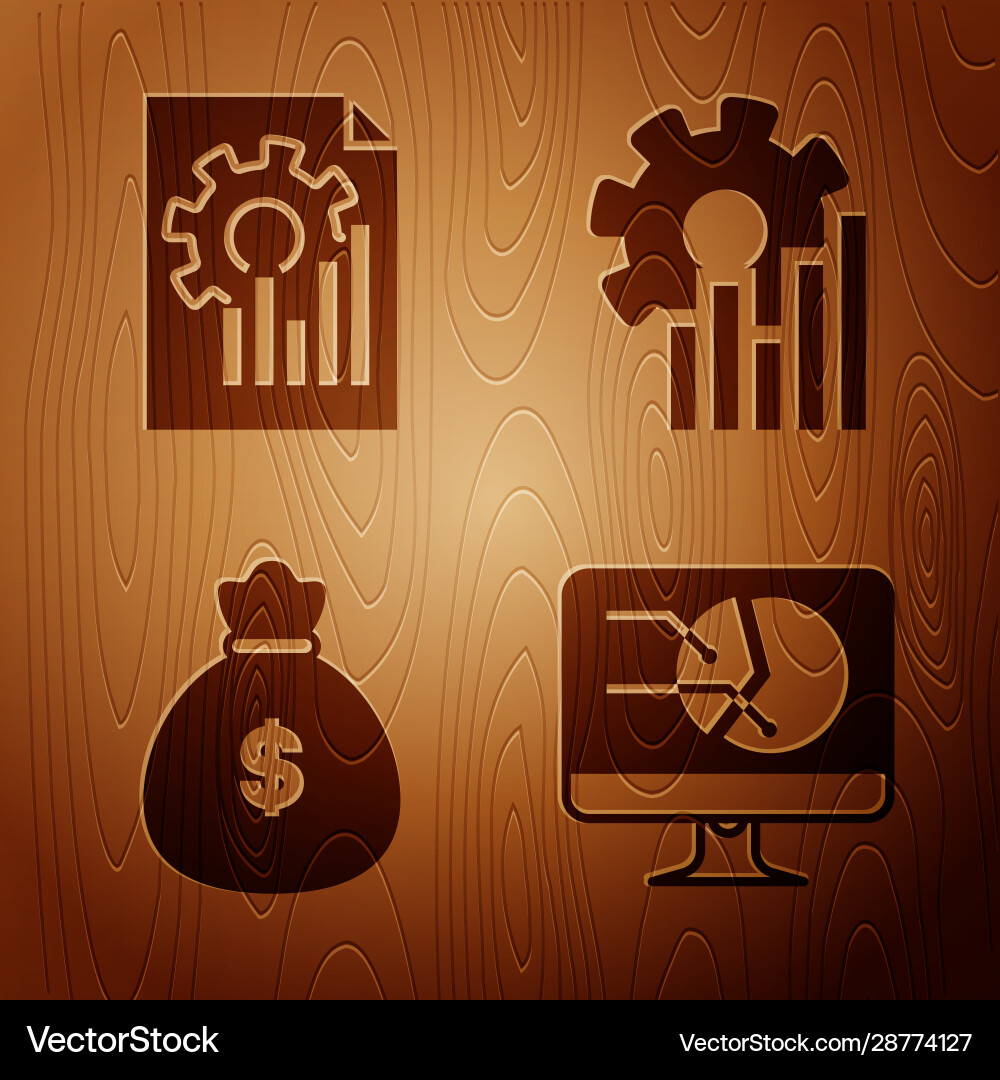 Set computer monitor with graph chart document Set computer monitor with graph chart document vector image