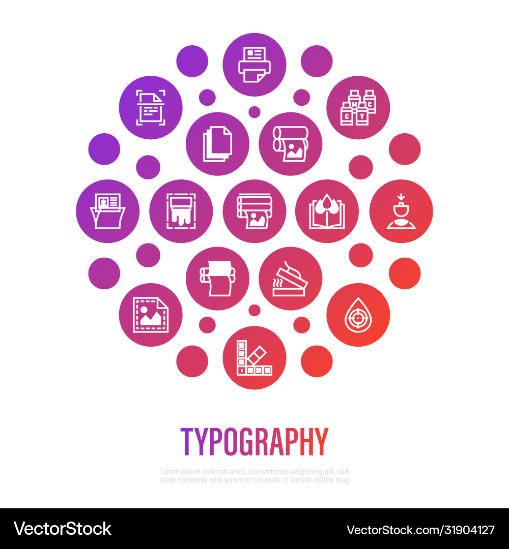 Typography polygraphy concept in circle shape Typography polygraphy concept in circle shape Vector Image
