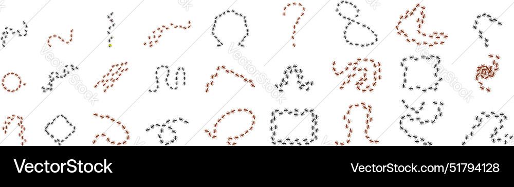 Ant trail icons set ants creating different Vector Image