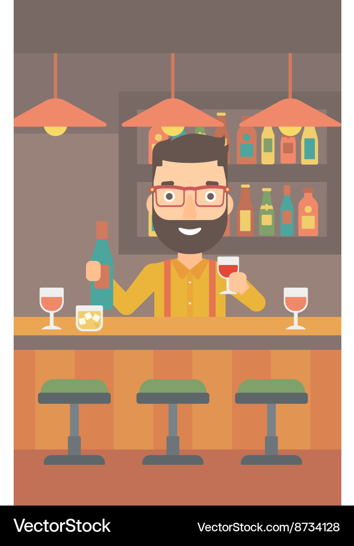 Bartender standing at the bar counter Vector Image
