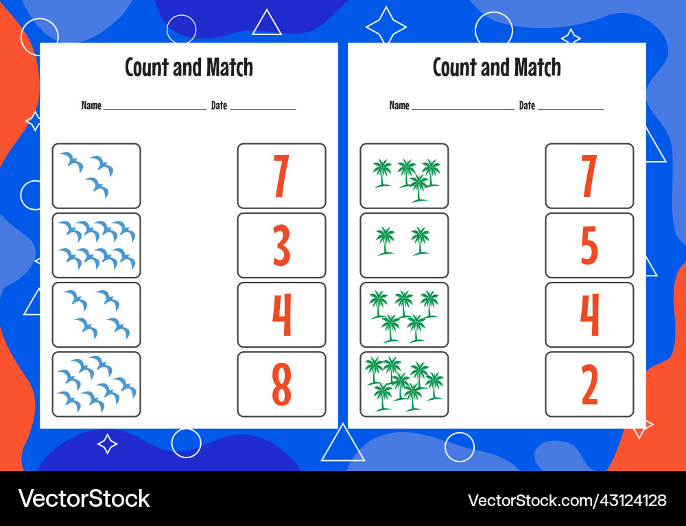 Count and match with the correct number matching Count and match with the correct number matching Vector Image