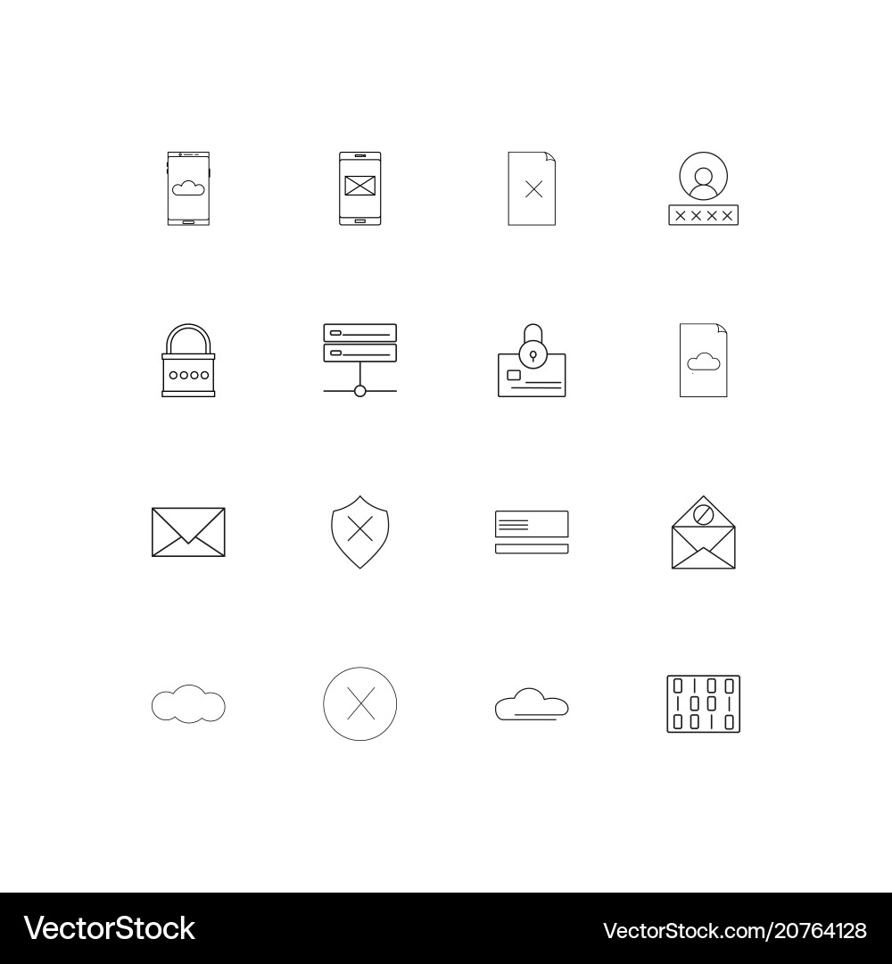 Cyber security linear thin icons set outlined Vector Image