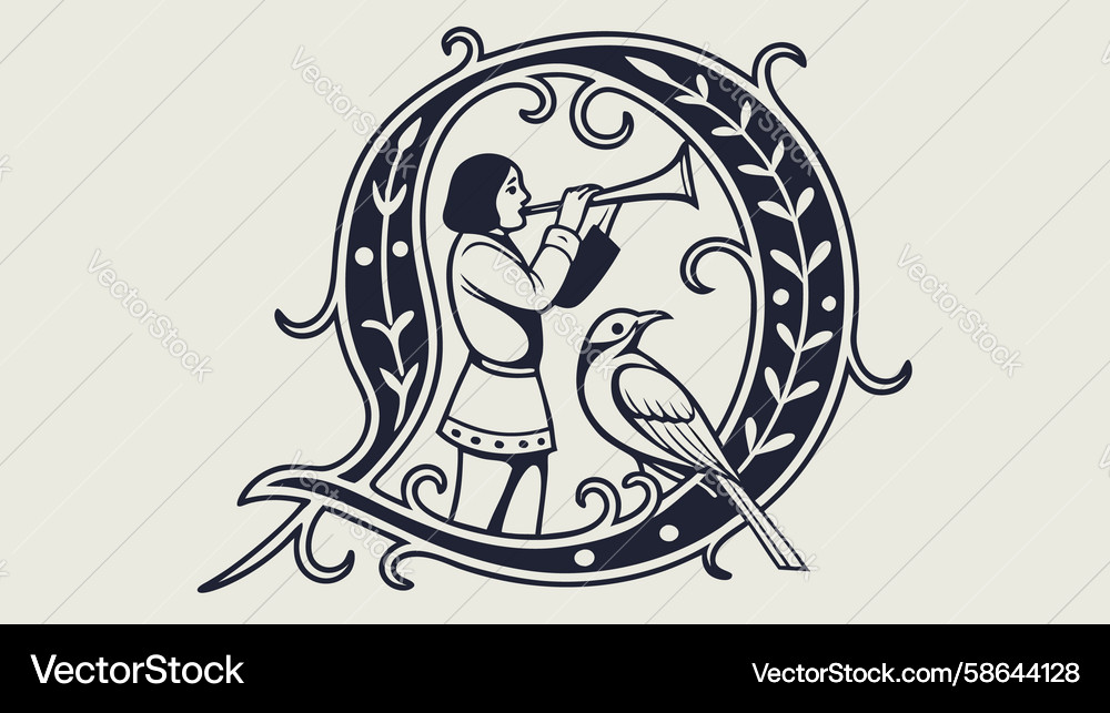 Elegant Initial D with Medieval Character Vector Image