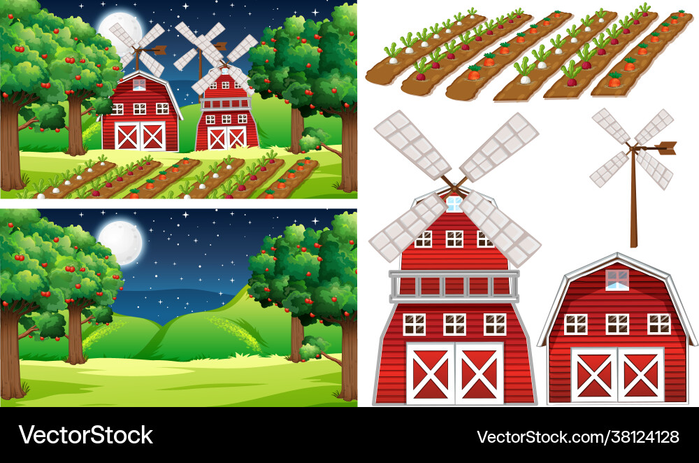 Farm element set isolated with scence Vector Image