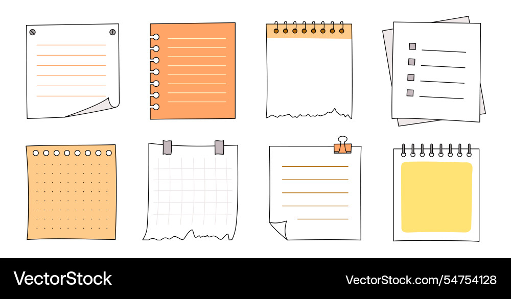 Memo frame note paper line cute planner sheet set Vector Image