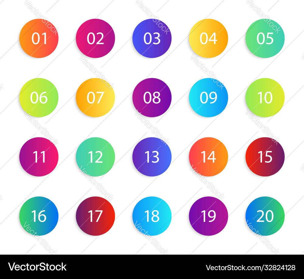 Number with circle gradient round icons set vector image