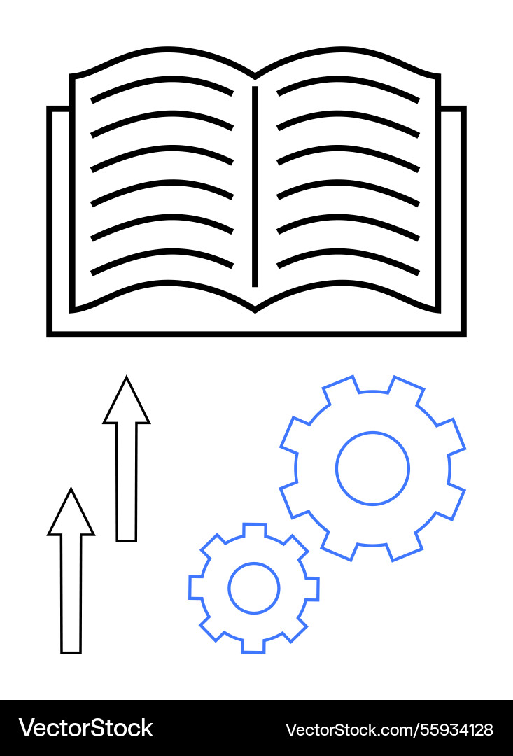 Open book with gears and arrows representing Open book with gears and arrows representing Vector Image