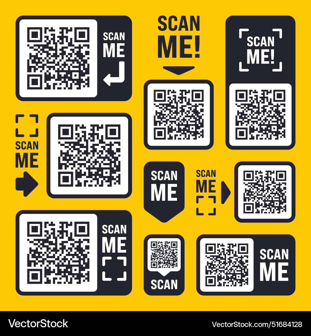 Scan me qr code sticker with text online payment Scan me qr code sticker with text online payment Vector Image
