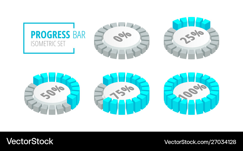 Set circular progress loading bar isometric Set circular progress loading bar isometric vector image