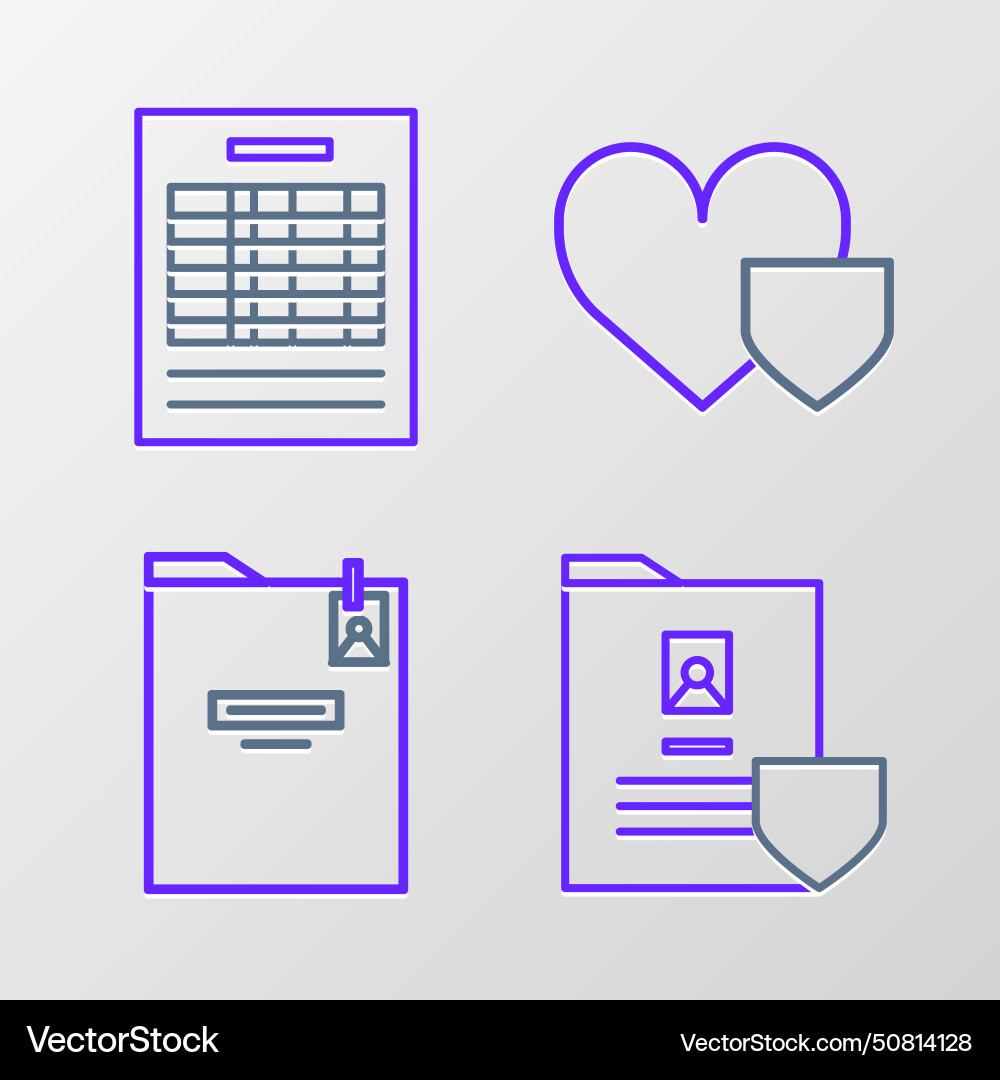 Set line document with shield personal folder Vector Image