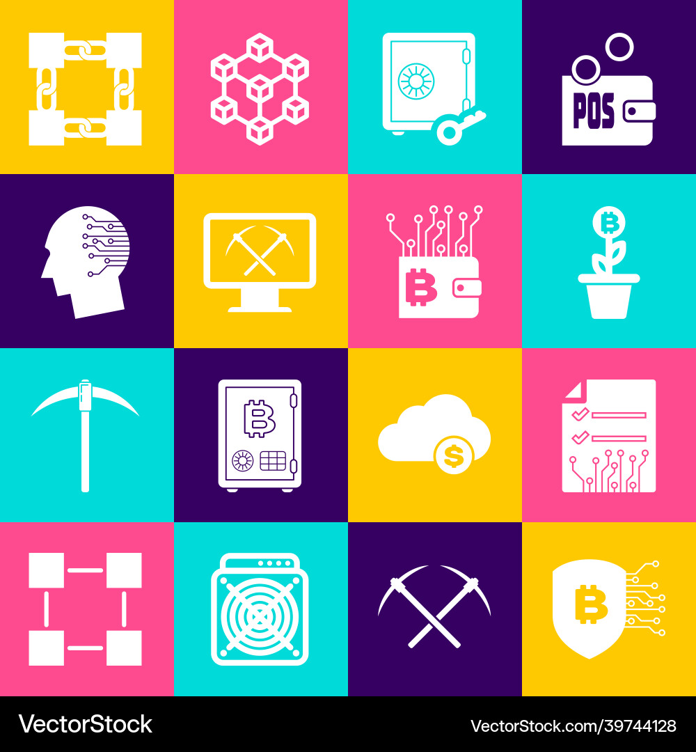 Set shield with bitcoin smart contract vector image
