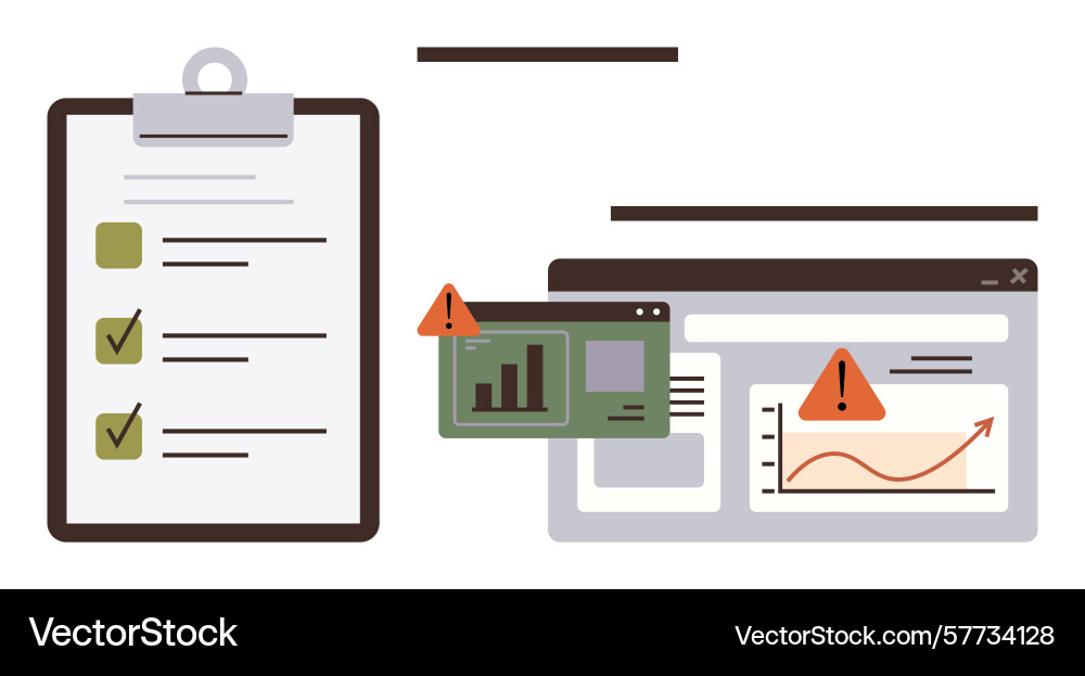 Task list with data warning panels highlighting Task list with data warning panels highlighting vector image