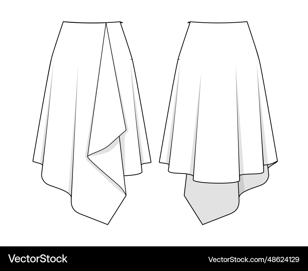 MEDI DRAWING UNEVEN SKIRT Asymmetrical Skirt Technical Drawing  