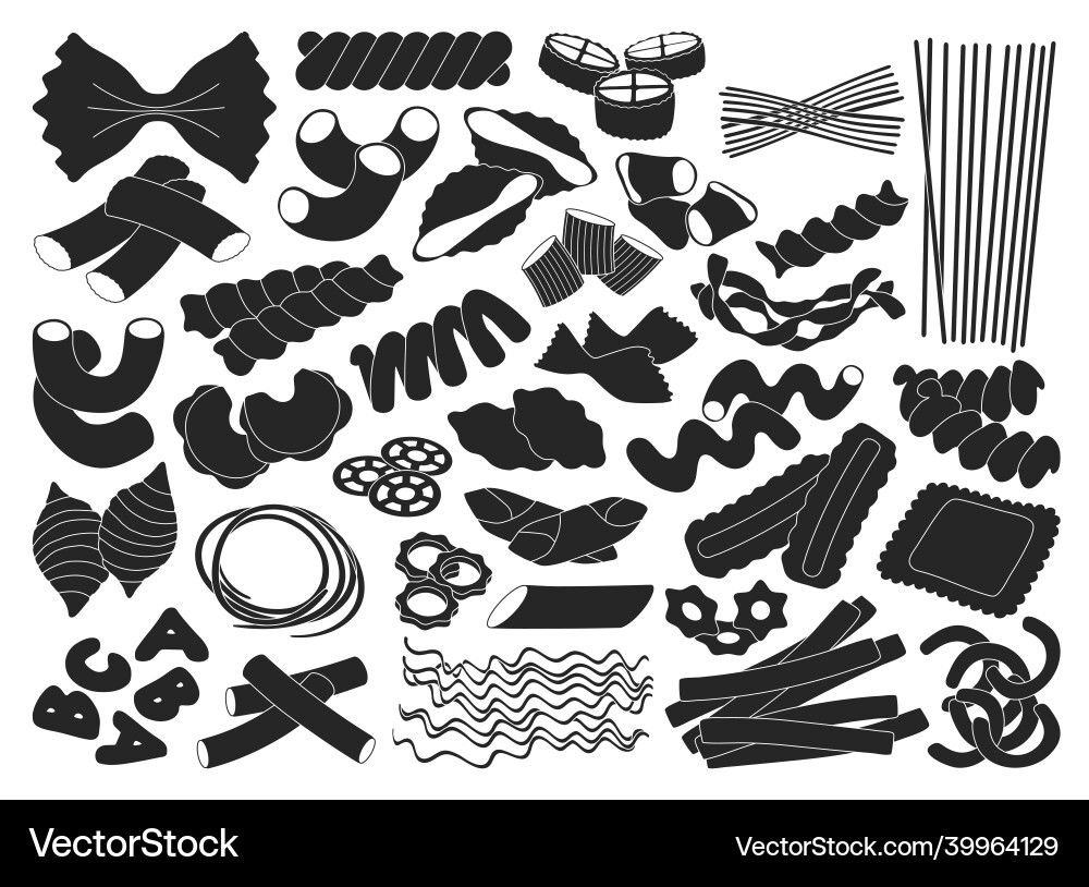 Black Pasta Set - Isolated Noodles Vector Image