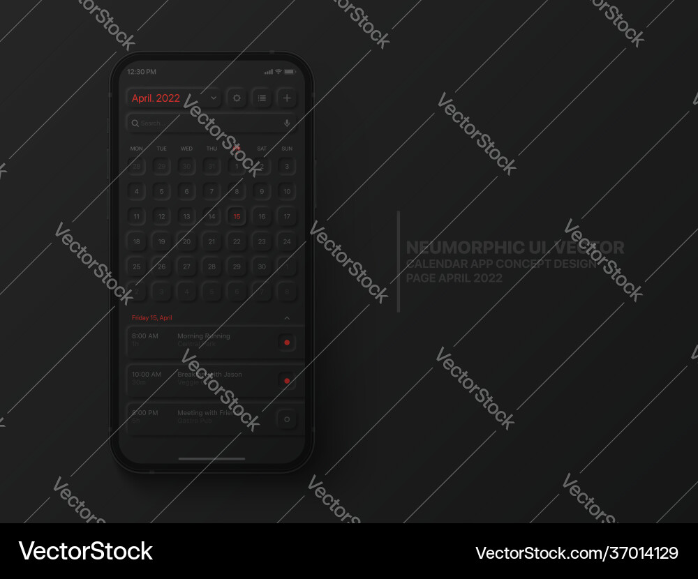 Calendar mobile ios app april 2022 ui ux Calendar mobile ios app april 2022 ui ux vector image
