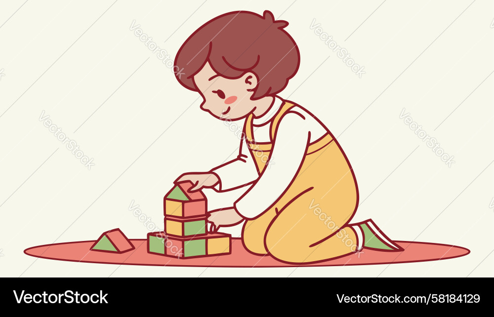 Child Playing with Blocks - Learning & Fun Vector Image