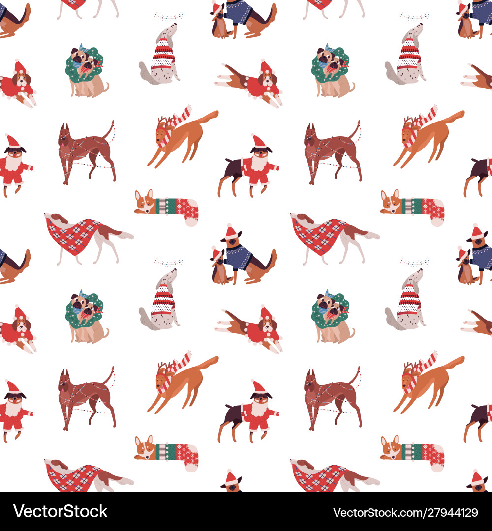 Christmas Dog Pattern - Festive Puppies Vector Image