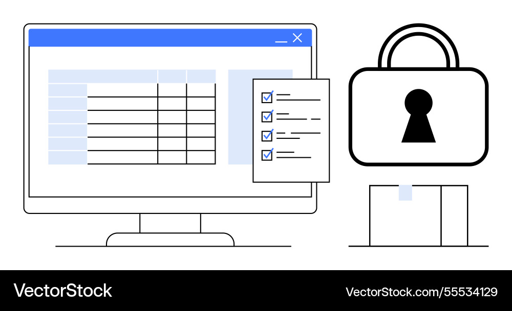 Data security concept with checklist on computer Data security concept with checklist on computer vector image