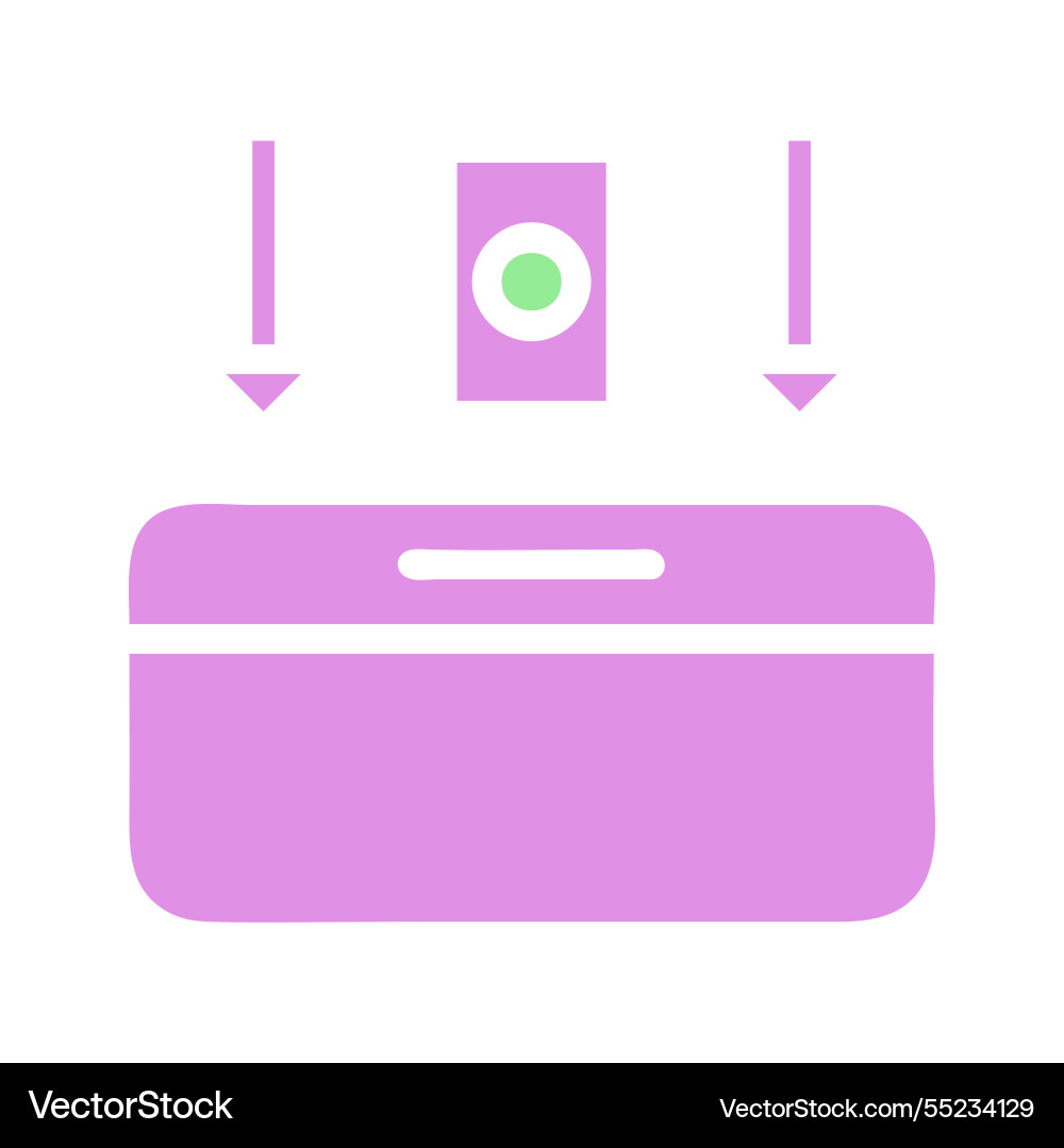 Purple box with arrows pointing down and a button Vector Image