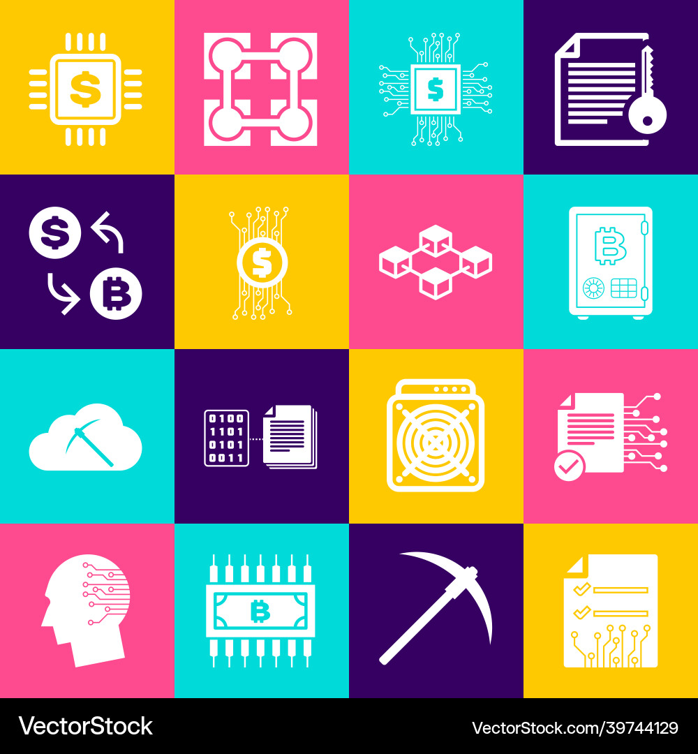 Set smart contract proof of stake processor vector image