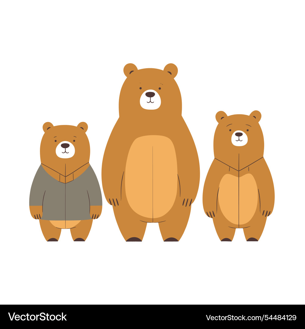 Three friendly bears in a row Three friendly bears in a row Vector Image