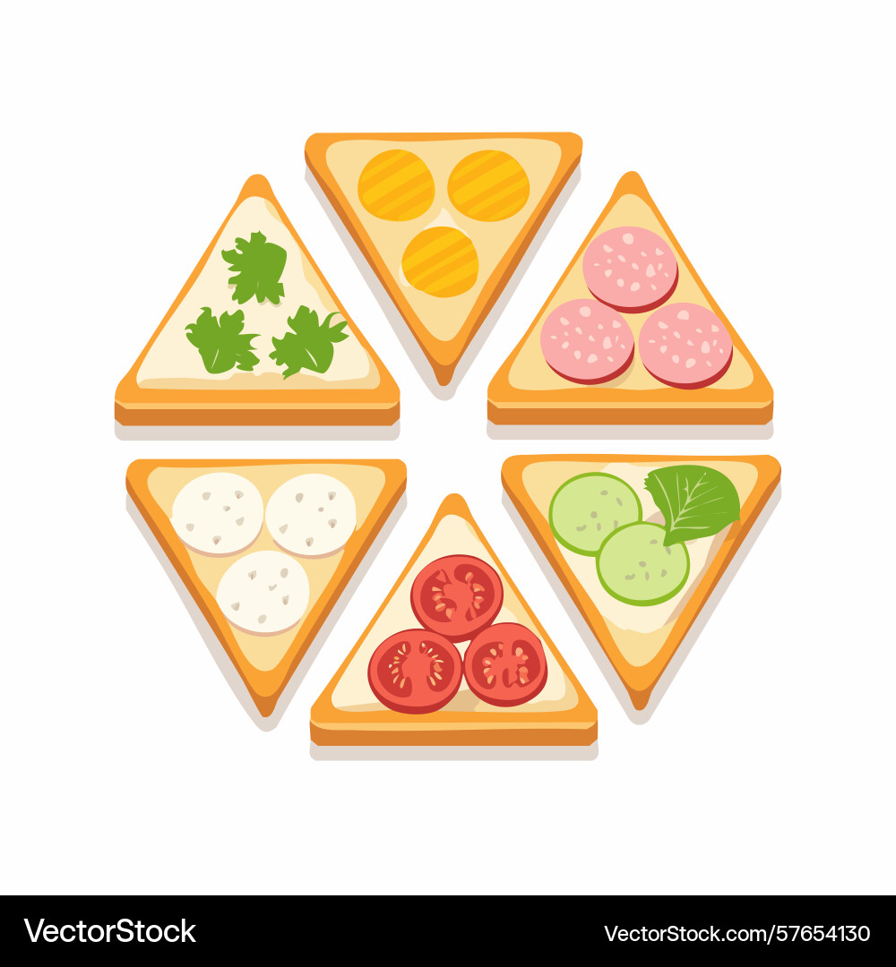 Assorted triangular sandwiches with colorful Vector Image