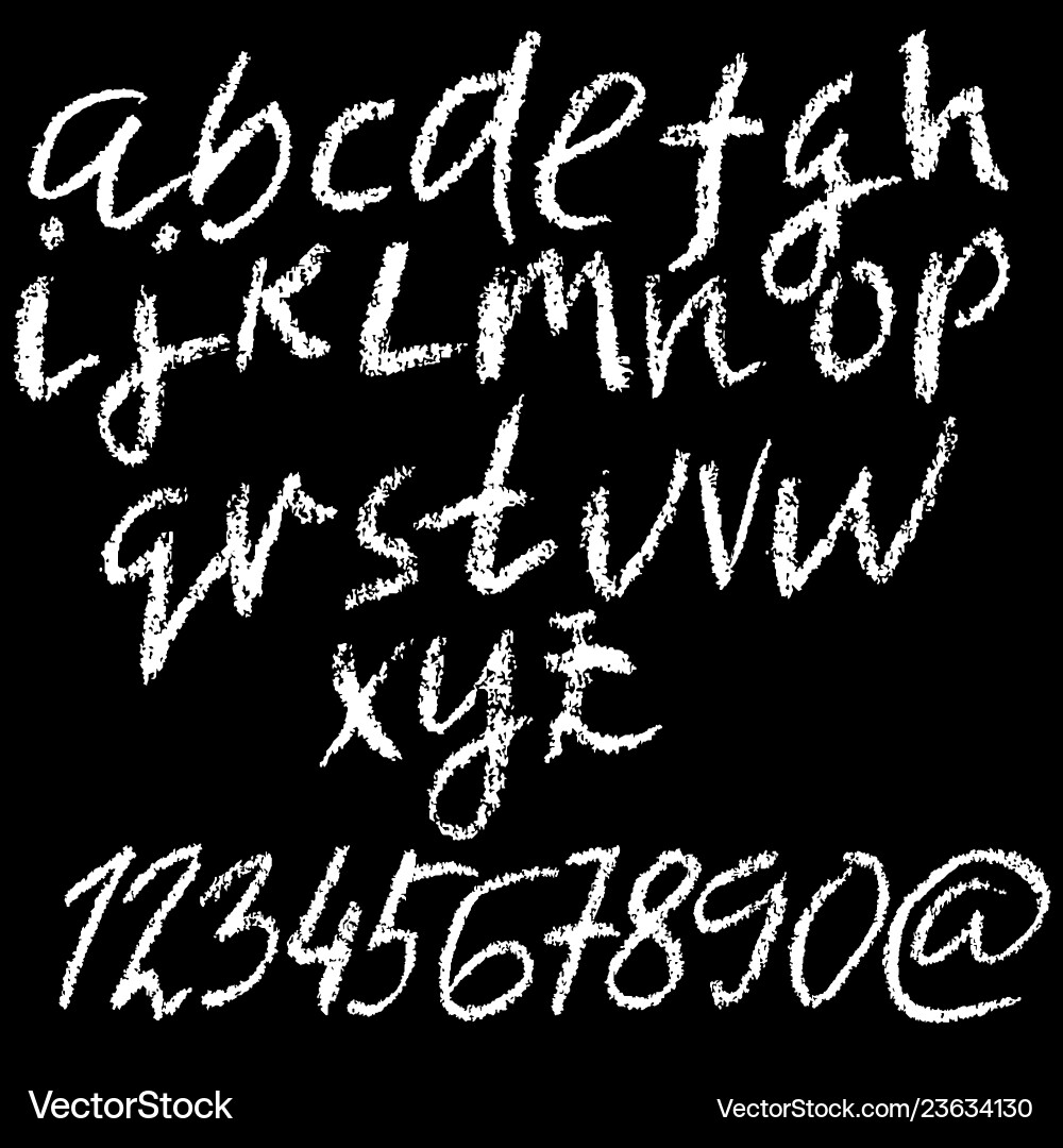 Chalk lower case font grunge script on chalkboard vector image