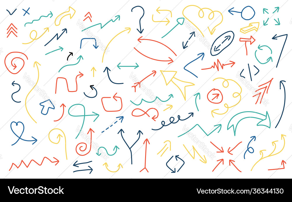 Colored random line arrows set collection web vector image