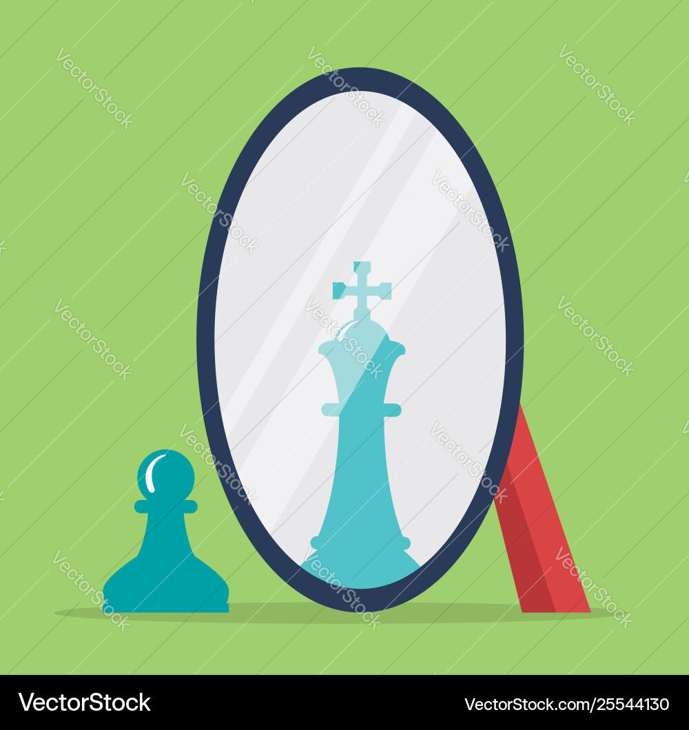 Concept chess reflection in a mirror Concept chess reflection in a mirror vector image
