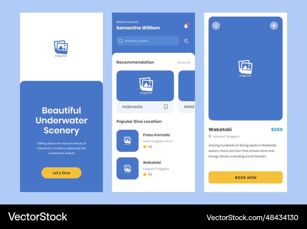 Diving user interface design template Diving user interface design template vector image