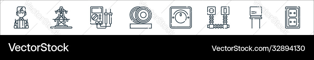 Electrician tools and line icons linear set Electrician tools and line icons linear set vector image