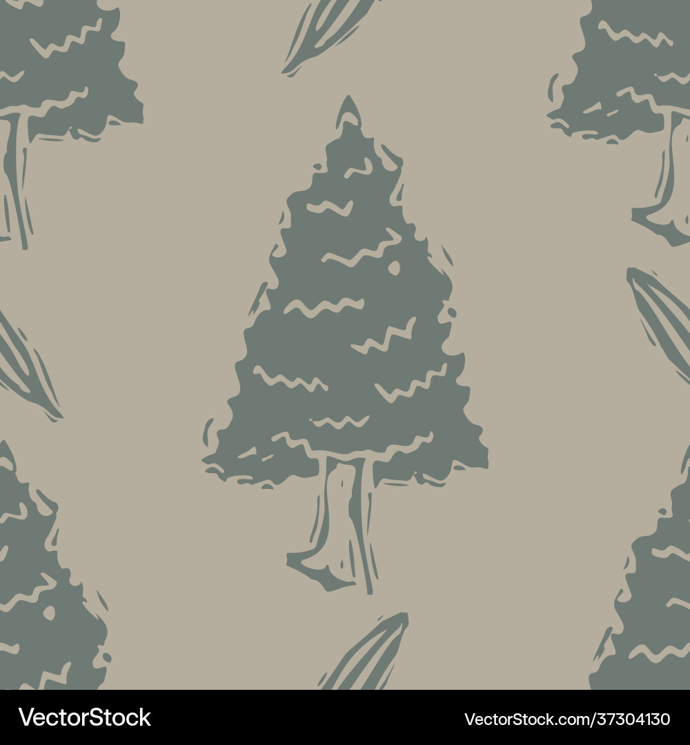 Handmade carved block print tree seamless pattern Handmade carved block print tree seamless pattern Vector Image