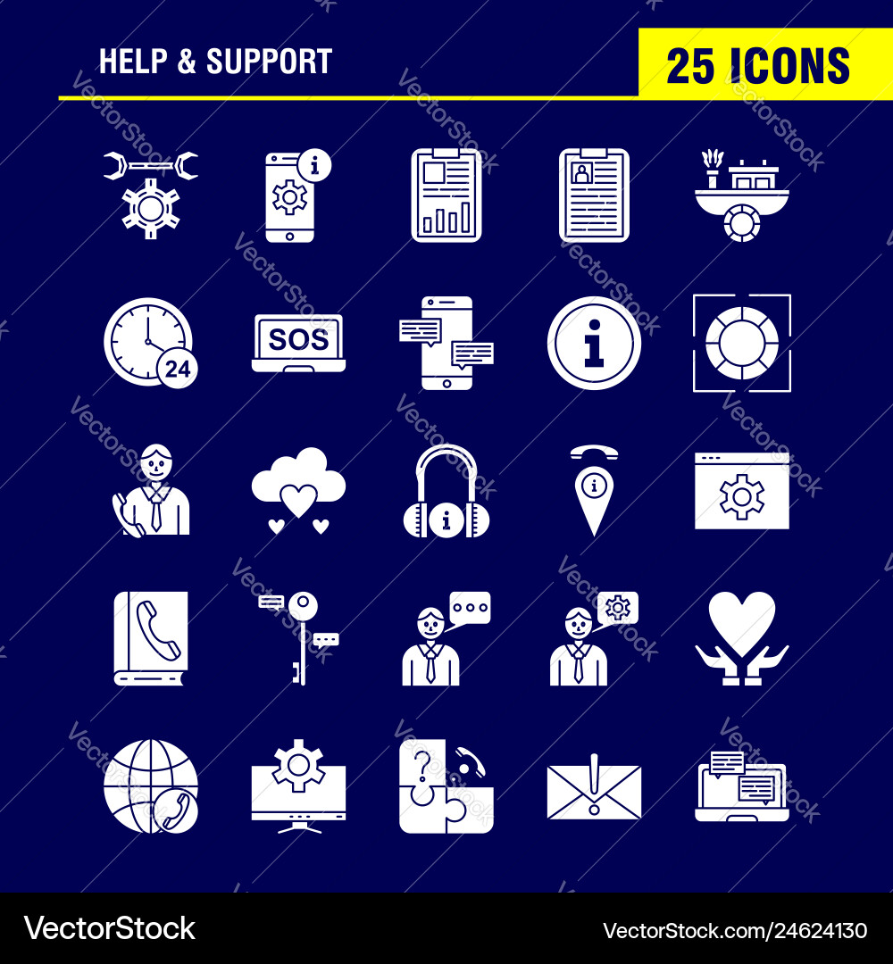 Help and support solid glyph icon for web print Vector Image