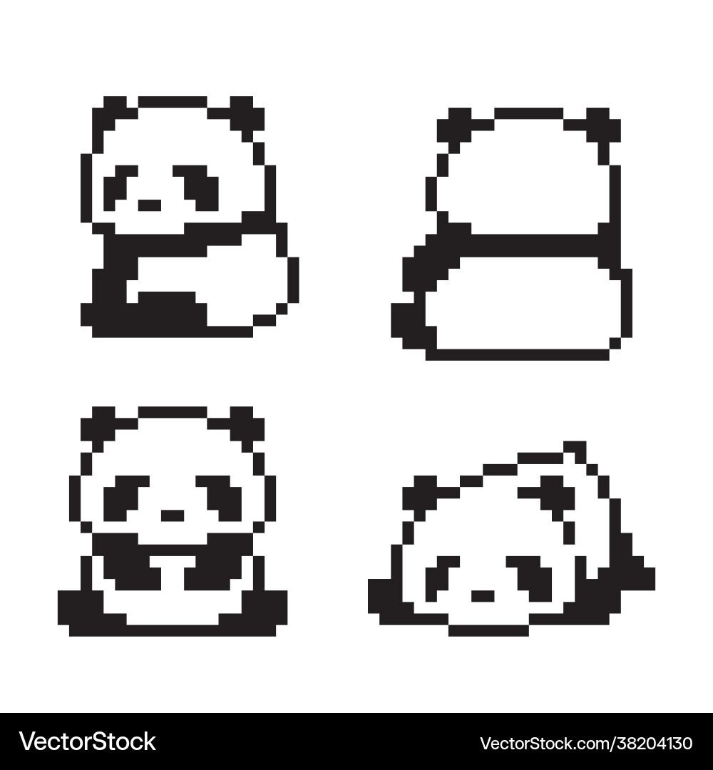 Image set panda pixels for 8 bit game assets Vector Image