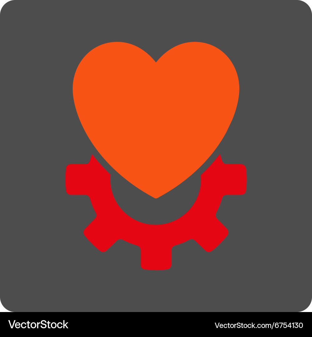 Mechanical heart rounded square button vector image