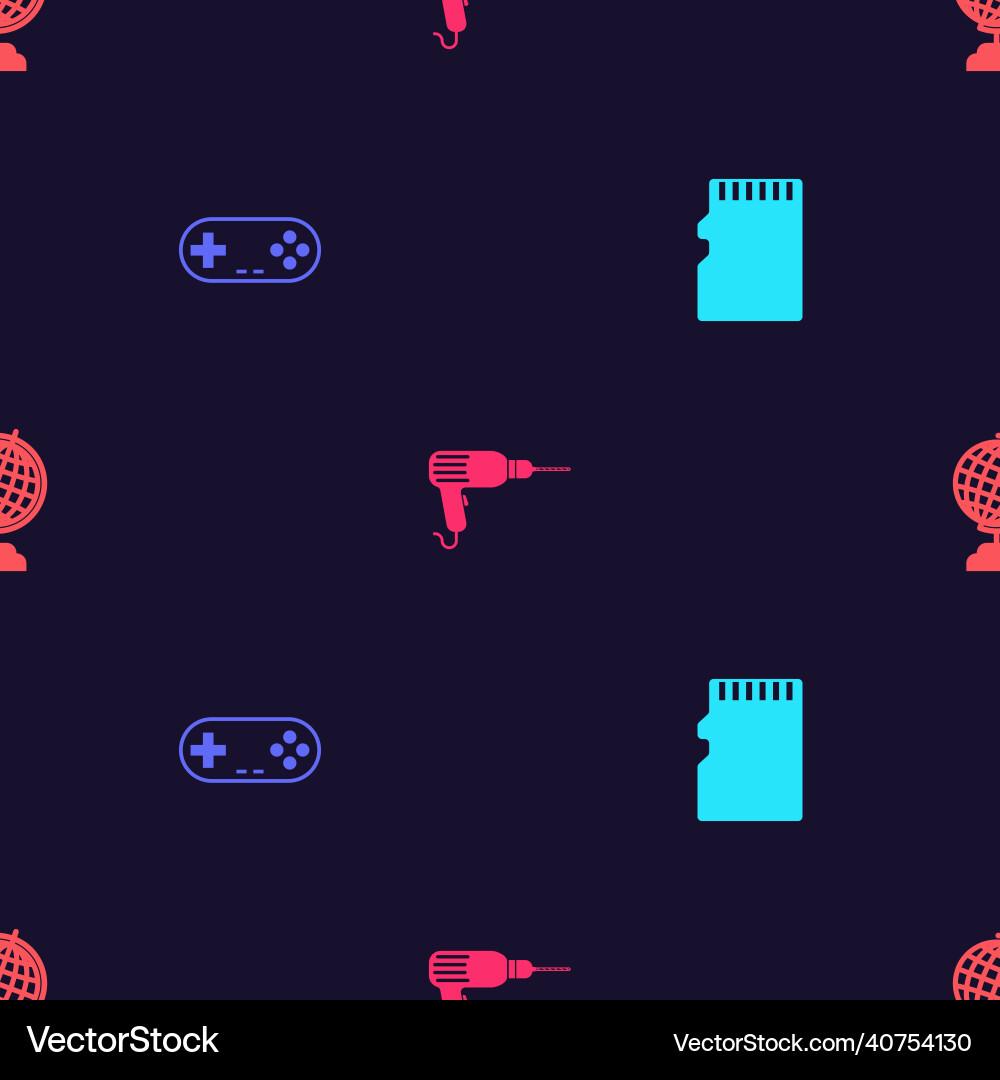 Set micro sd memory card gamepad drill machine Set micro sd memory card gamepad drill machine vector image