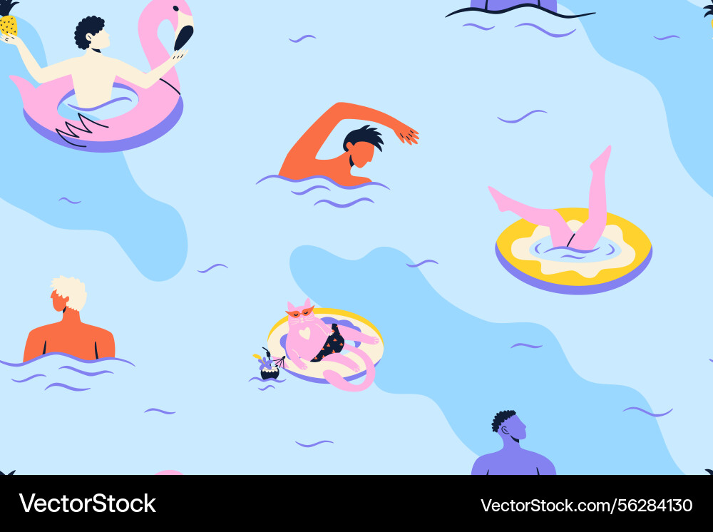 Summer pattern with men and cat in swimming pool Summer pattern with men and cat in swimming pool vector image
