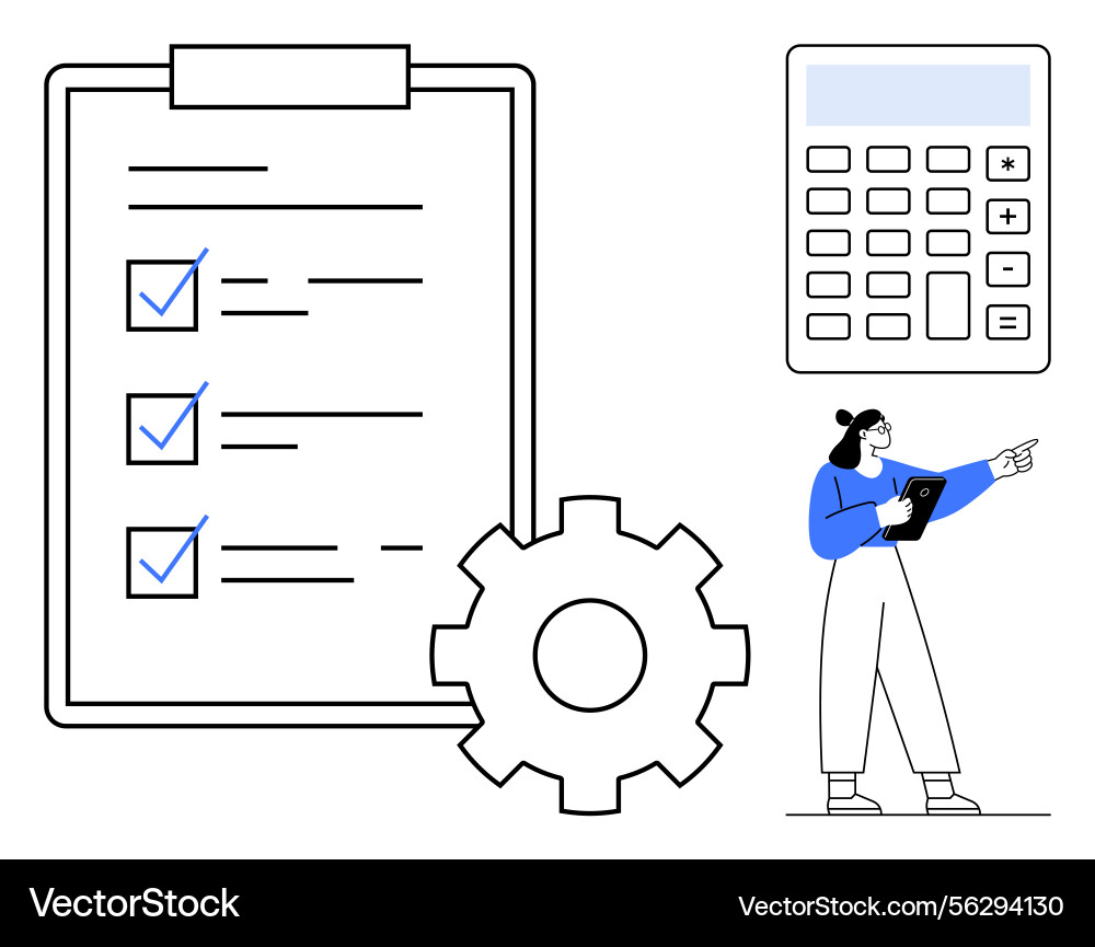Task management with checklist and calculation Task management with checklist and calculation vector image