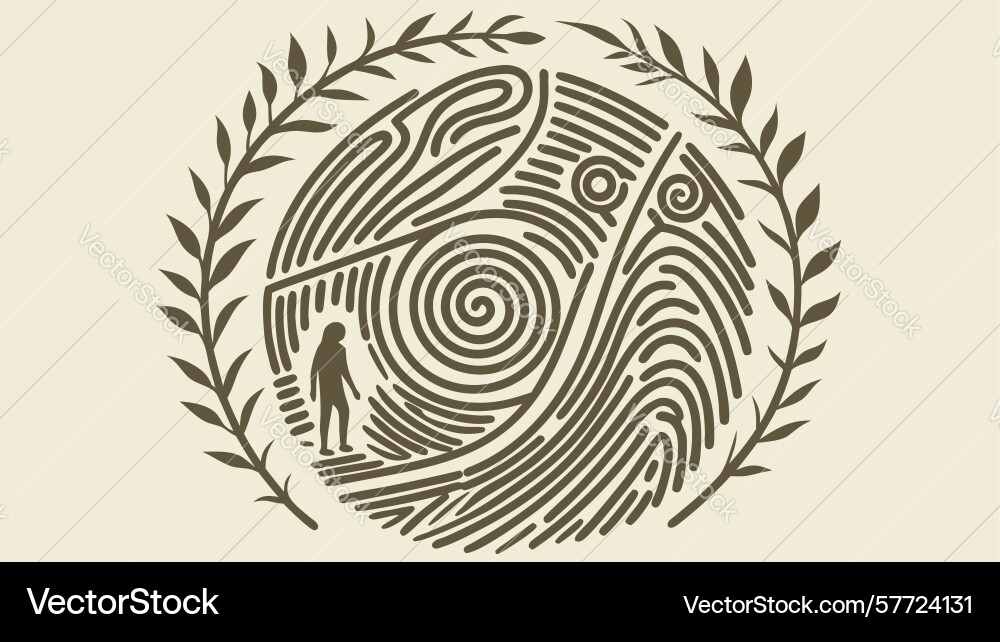 Abstract figure in a labyrinth within laurel vector image