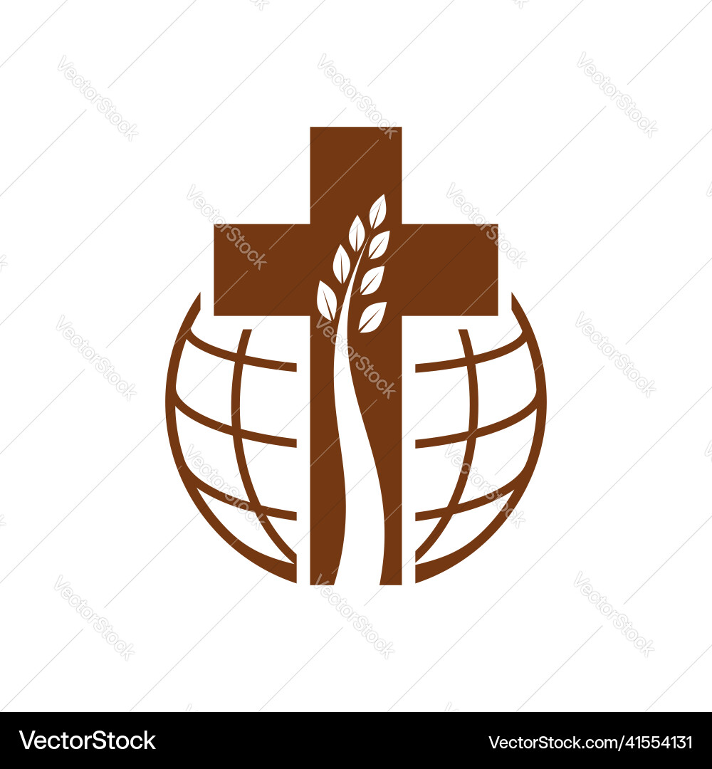 Christian Cross with Tree and Globe vector image