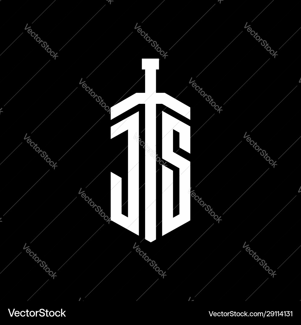 Js logo monogram with sword element ribbon design vector image