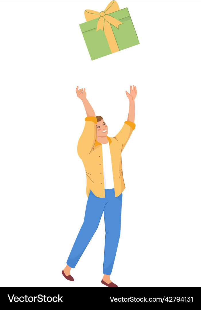 Man catching present box surprise gift concept Man catching present box surprise gift concept vector image