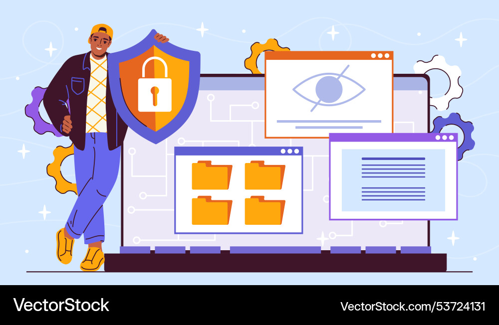 Man with data center secure young guy with shield Vector Image