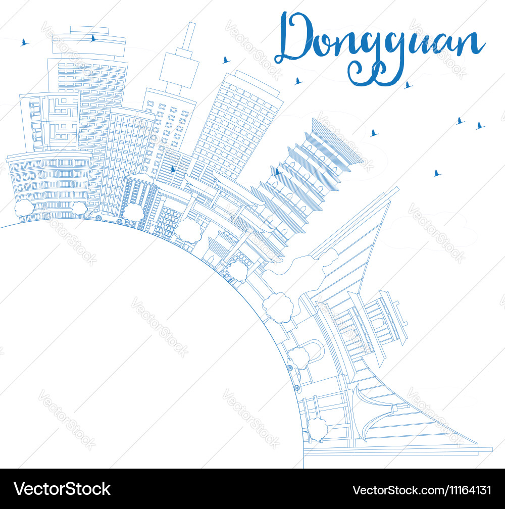 Outline dongguan skyline with blue buildings Vector Image